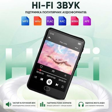 MP3 MP4 плеер A32 16GB Bluetooth 5.3 з сенсорним екраном 3.2", FM-радіо, диктофоном та підтримкою microSD до 128GB Black
