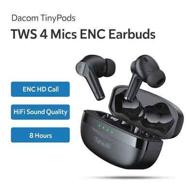 Беспроводные сенсорные наушники Dacom G91 TinyPods ENC с активным шумоподавленим и двойным микрофоном Black