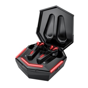 TWS KS06 Gaming bezprzewodowe słuchawki Bluetooth do gier z etui ładującym i oświetleniem LED, 45055428, Черный