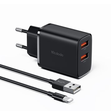 Зарядное устройство на 2 порта Mcdodo 12W 2A Charger + кабель Lightning 1m CH-5071 Black