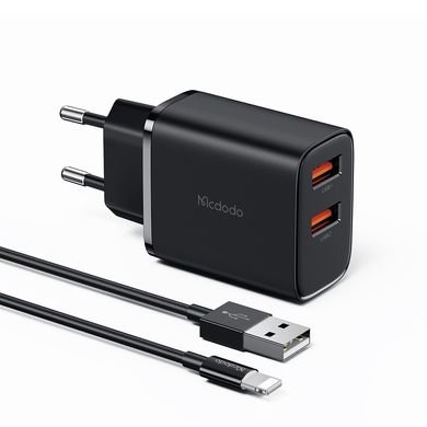 Зарядний пристрій на 2 порти Mcdodo 12W 2A Charger + кабель Lightning 1m CH-5071 Black