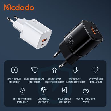 Зарядное устройство на 2 порта Mcdodo Nano Series 33W PD+QC Dual Port Charger CH-0151 Black