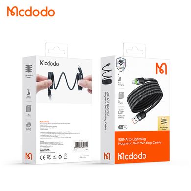 Кабель швидкого заряджання з магнітною функцією Mcdodo USB-A to Lightning 3A Magnetic Self-Winding Data Cable 1.2m CA-6000