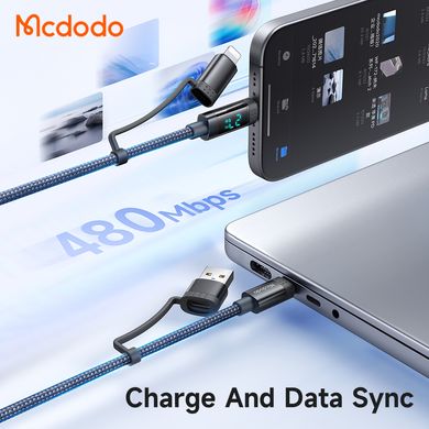 Многофункциональный нейлоновый кабель 4-в-1 Mcdodo 60W USB-C/USB-A to USB-C/Lightning Travel Cable 1.2m CA-1990