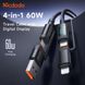 Многофункциональный нейлоновый кабель 4-в-1 Mcdodo 60W USB-C/USB-A to USB-C/Lightning Travel Cable 1.2m CA-1990