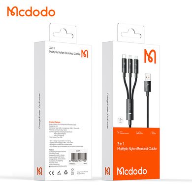 Багатофункціональний кабель Mcdodo 3 in 1 USB-A to USB-C+Lightning+Micro USB Data Cable 1.2M CA-5790