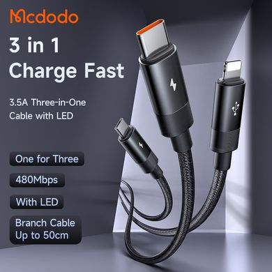 Многофункциональный кабель Mcdodo 3 in 1 USB-A to USB-C+Lightning+Micro USB Data Cable 1.2M CA-5790