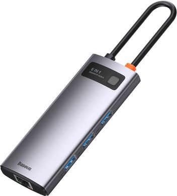 USB-хаб Baseus Metal Gleam Series 6-in-1 Multifunctional Gray (USB3.0+4KHD+RJ45+Type-C)