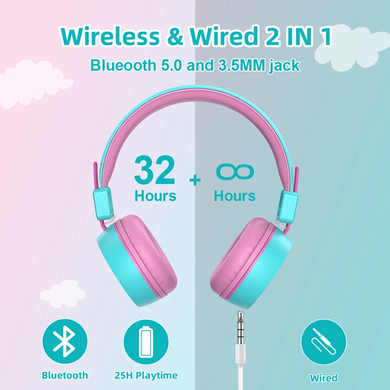 Детские беспроводные bluetooth наушники New Bee KH22B Pink