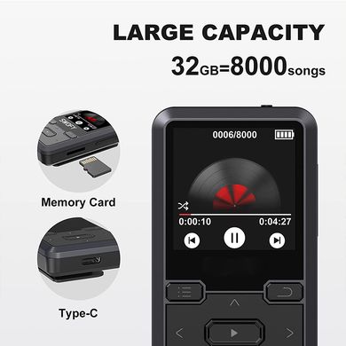 MP3 плеер A3 Bluetooth Hi-Fi 32Gb с клипсой, FM радио и диктофоном