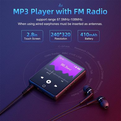 MP3 плеер A6 Bluetooth Hi-Fi 32Gb с полным сенсорным экраном, FM радио и диктофоном