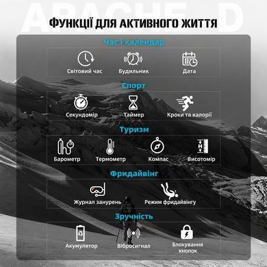 Основні функції туристичного годинника NORTH EDGE APACHE-D