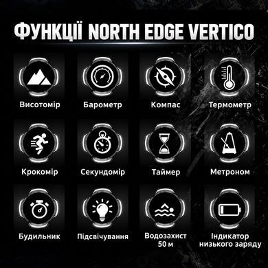Мужские тактические часы NORTH EDGE VERTICO Black с компасом, барометром и высотомером