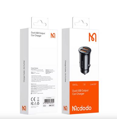 Автомобильное зарядное устройство Mcdodo 12W 2A Car Charger с двумя портами USB-A CC-6602