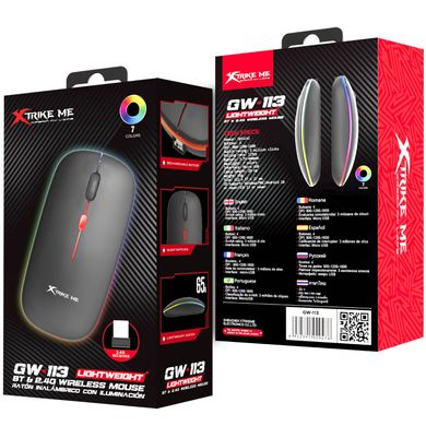 Мишка XTRIKE ME GW-113, бездротова Bluetooth 3200dpi., 4кн., 7 режимів RGB, чорна