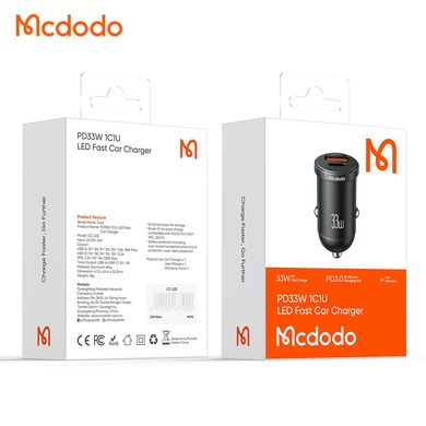 Автомобільний зарядний пристрій Mcdodo 33W 3A Car Fast Charger із двома портами USB-A/Type-C CC-2320