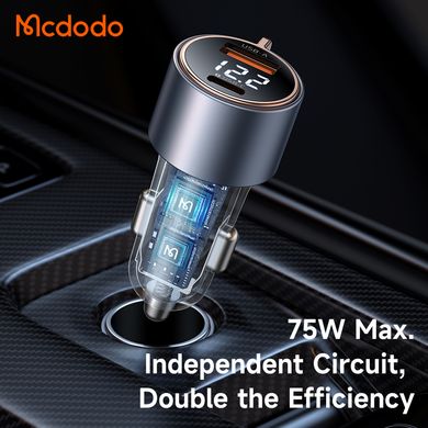 Автомобильное зарядное устройство Mcdodo 75W Digital Display PD Fast Car Charger с двумя портами USB-A/Type-C CC-3690