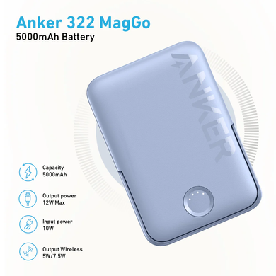 Магнітний бездротовий павербанк Anker MagGo A1618 5000 mAh 12W з підставкою Black