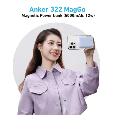 Магнитный беспроводной павербанк Anker MagGo A1618 5000 mAh 12W с подставкой Black