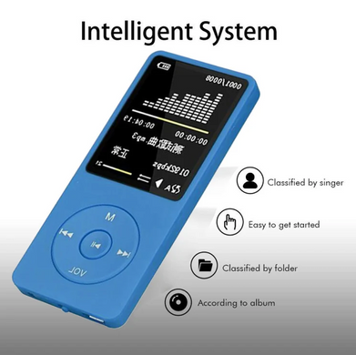 MP3 плеєр 01B 32Gb з РК-дисплеєм, вбудованим динаміком, FM радіо та диктофоном Blue