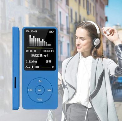 MP3 плеєр 01B 32Gb з РК-дисплеєм, вбудованим динаміком, FM радіо та диктофоном Blue